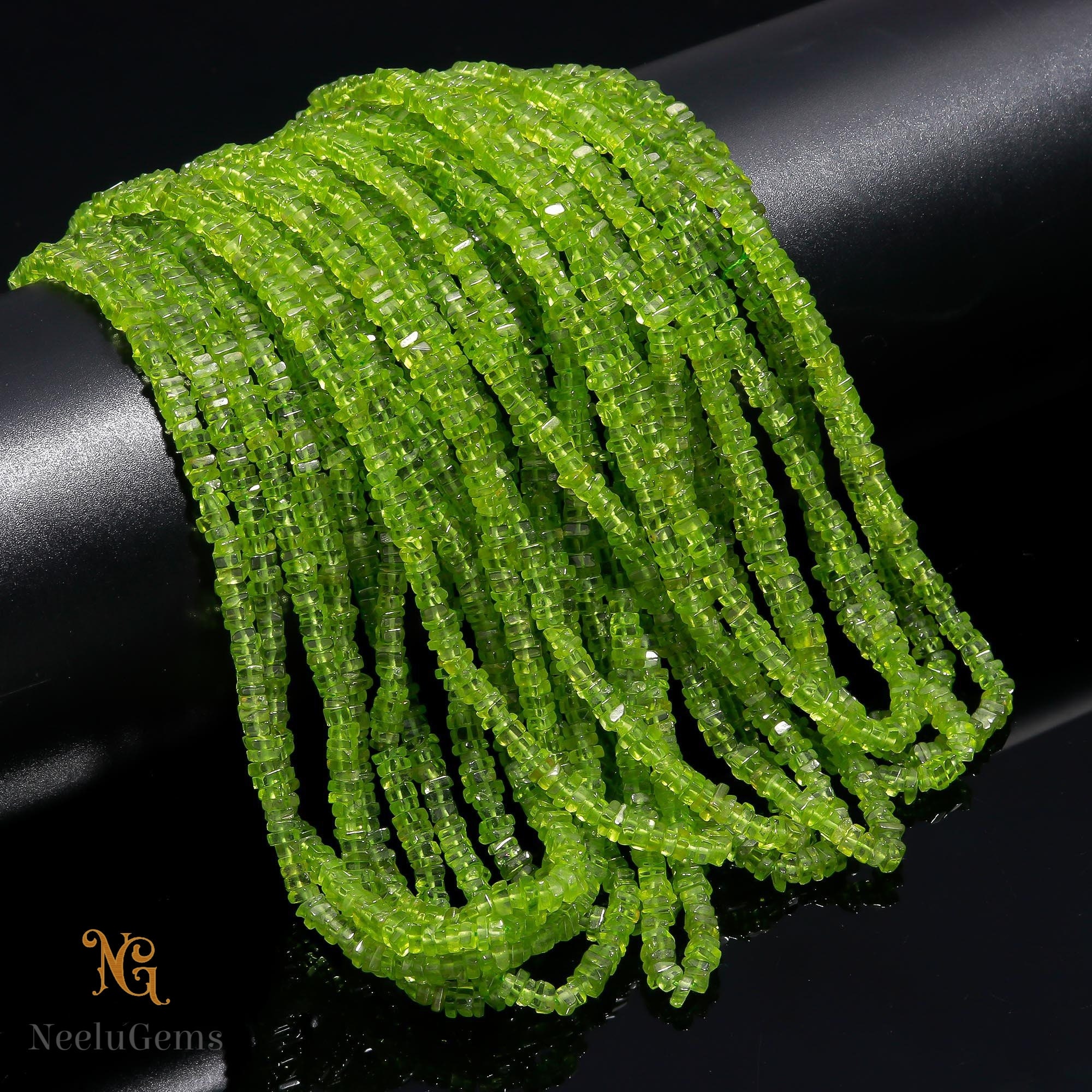 Aaa+ Green Peridot Smooth Heishi Square Beads,natural Peridot Heishi Briolette Beads,15" Gemstone Beads For Handmade Jewelry