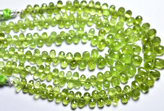 Beautiful Peridot Teardrop Beads - 7.5 Inches - Natural Faceted Peridot Teardrop - Beautiful Micro Cut Drops - Size Is 3.5x5-5x7 Mm #1559