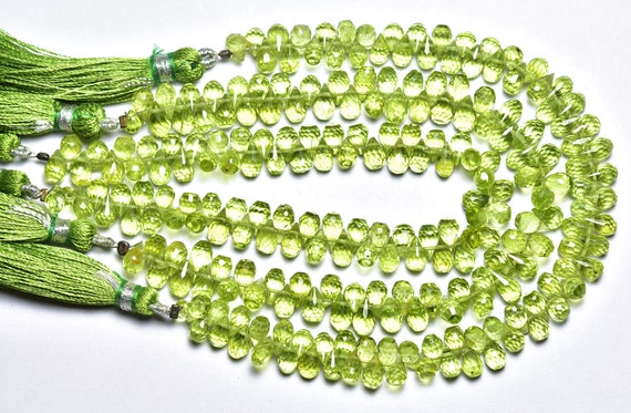 Beautiful Peridot  Teardrop Beads - 7 Inches - Natural Super Quality Peridot Faceted Teardrop - Micro Cut Drops - Size Is 4x6-5x7mm #330