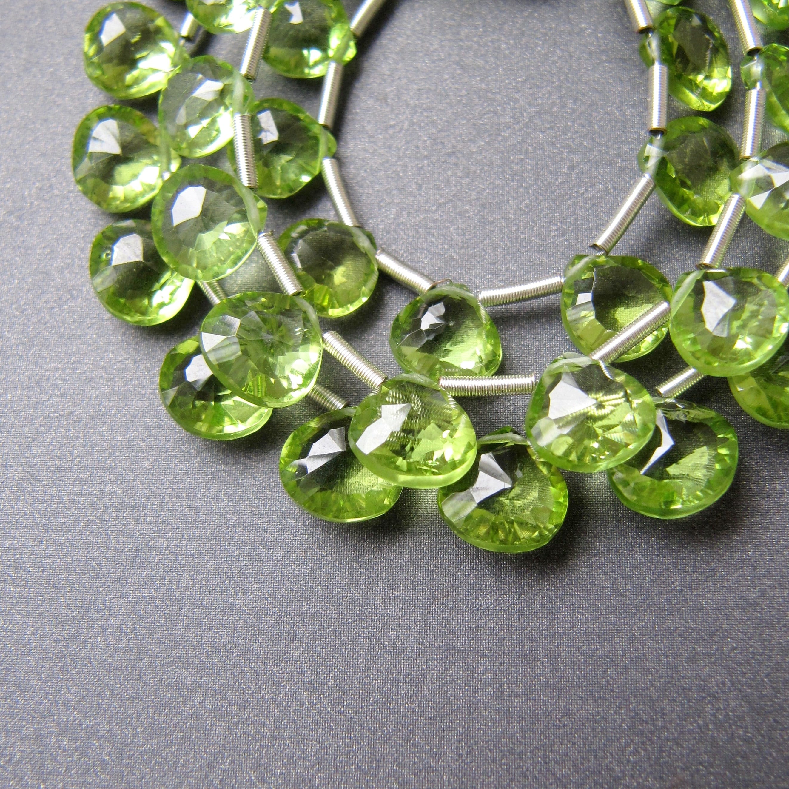 Peridot Concave Heart Beads • 5.25-7mm • Aaa Micro Faceted Cross Drilled Chubby Briolettes • Natural Gemstone • Tariff Free Delivery To Usa
