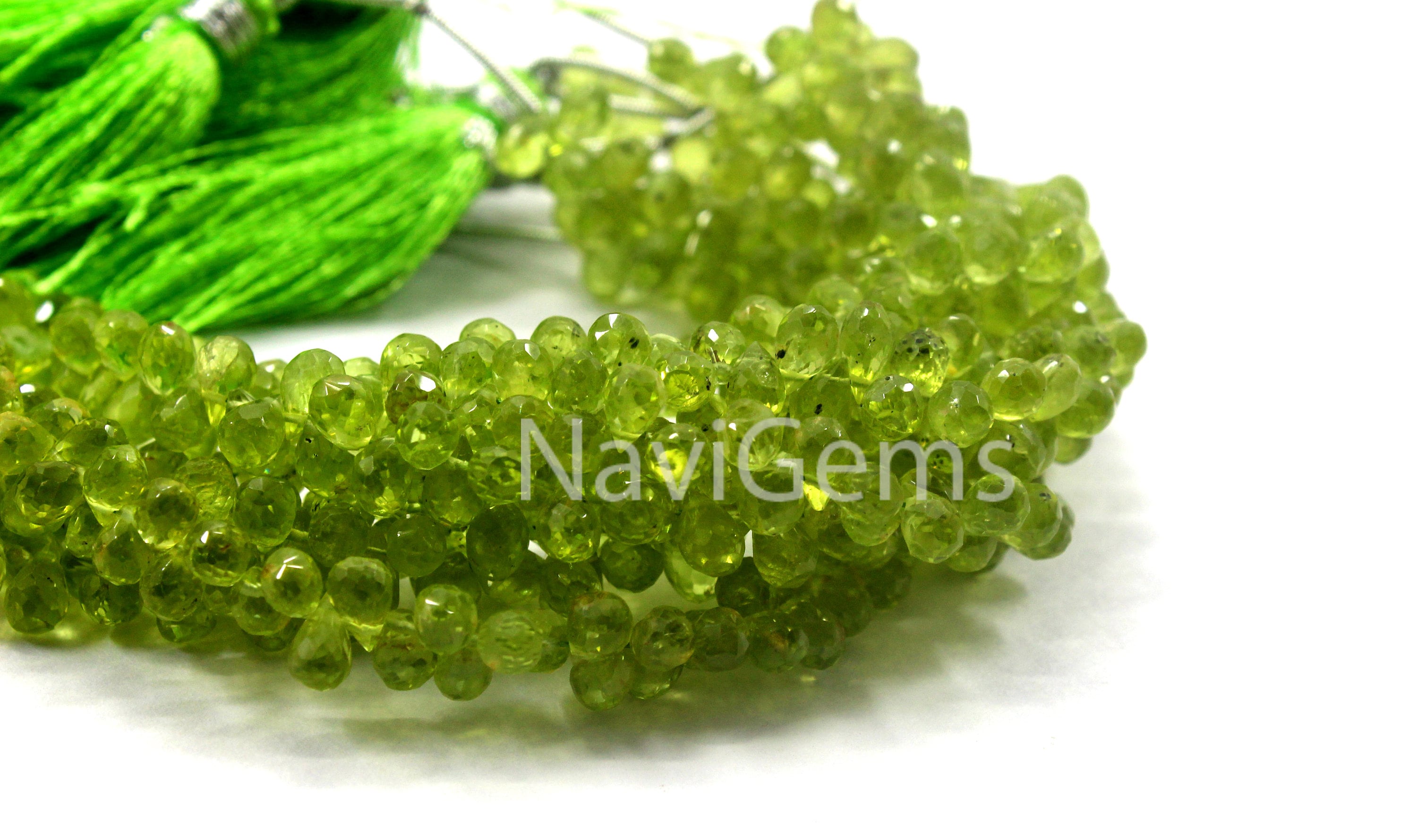 Faceted Peridot Gemstone Teardrop Beads: Natural Green Jewelry Making, 6" Strand
