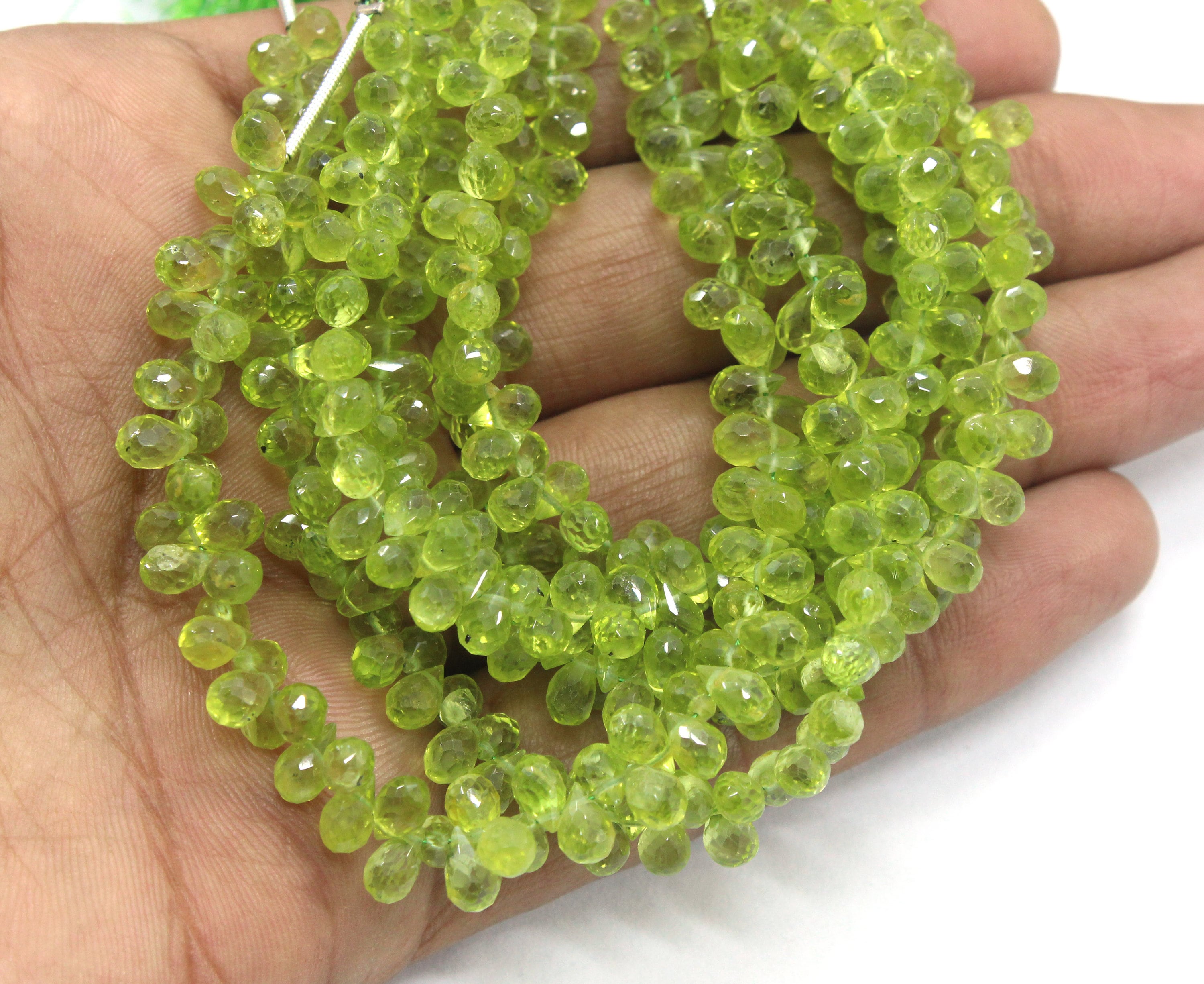 Faceted Peridot Gemstone Teardrop Beads - 7" Strand, 4x6 Mm