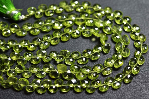 Finest Peridot Briolette Beads - 8 Inches - Natural Beautiful Heart Peridot Faceted Briolettes - Size Is 6 - 6.5 Mm #1035