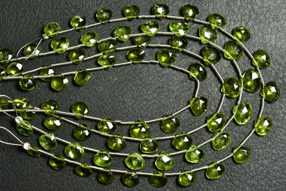 Finest Peridot Briolette Beads - 8 Inches - Natural Beautiful Heart Peridot Faceted Briolettes - Size Is 6-7.50mm #1037