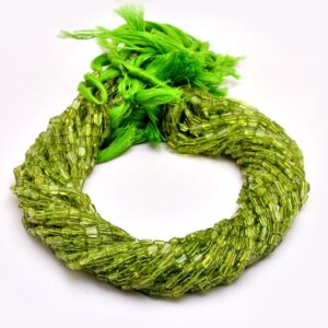 Peridot Gemstone 3x4mm Cuboid Tube Beads | 13inch Strand | Natural Peridot Semi Precious Gemstone Bricks Beads For Jewelry | Wholesale Price