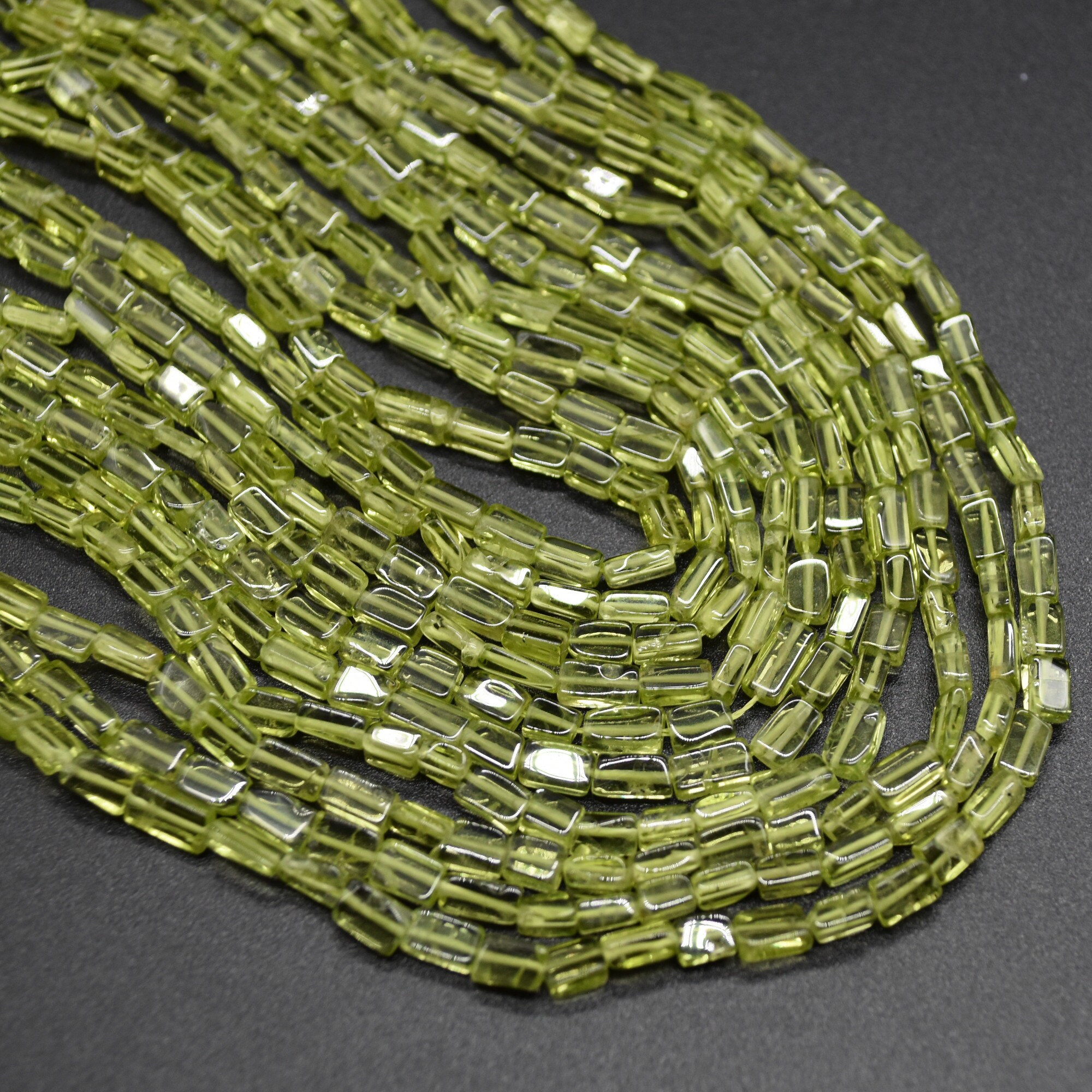 Peridot Gemstone Irregular Rectangular Beads - 4mm - 7mm - 13" Strand