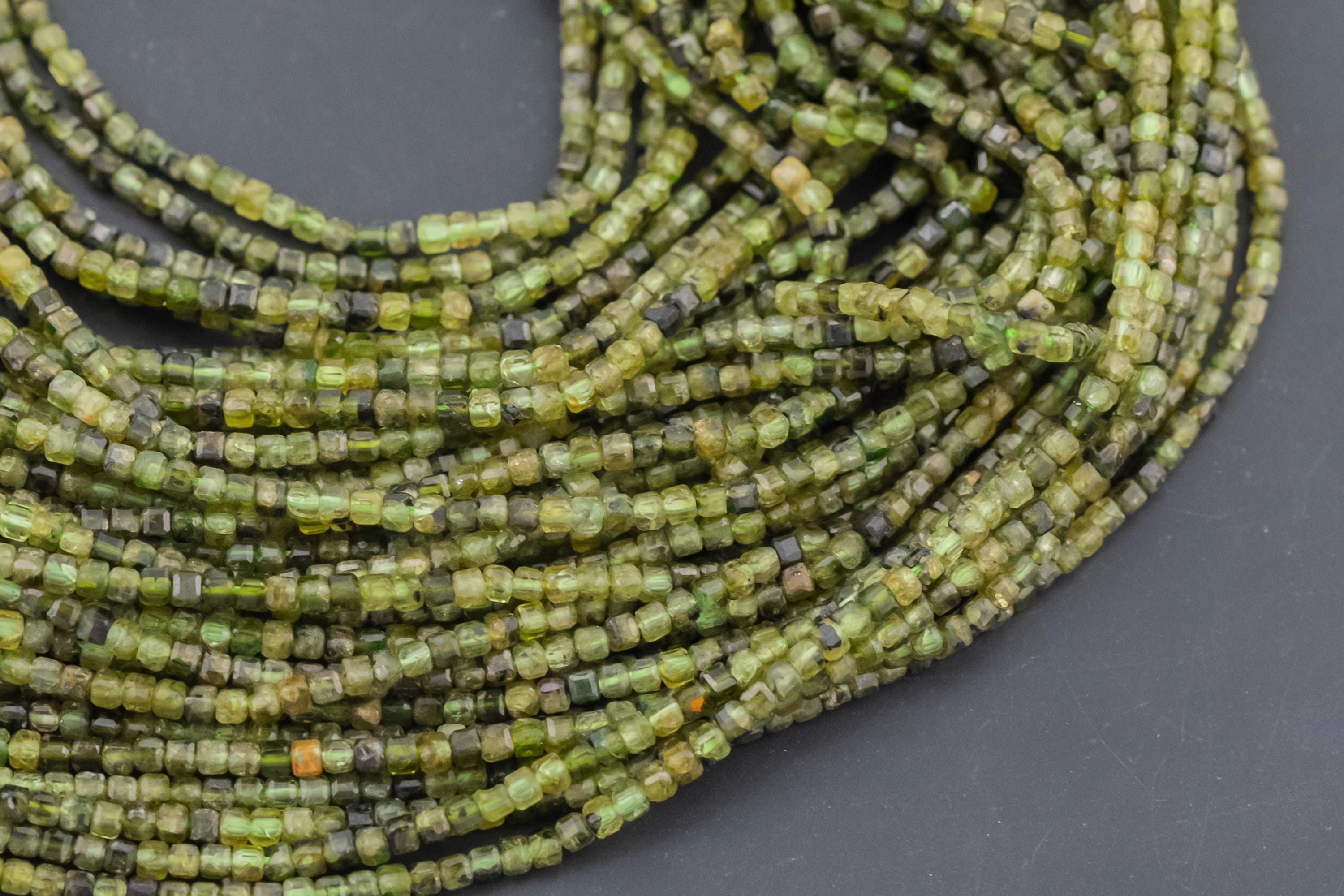 Natural Peridot Faceted Cube Beads Size 2.5mm 15.5" Strand