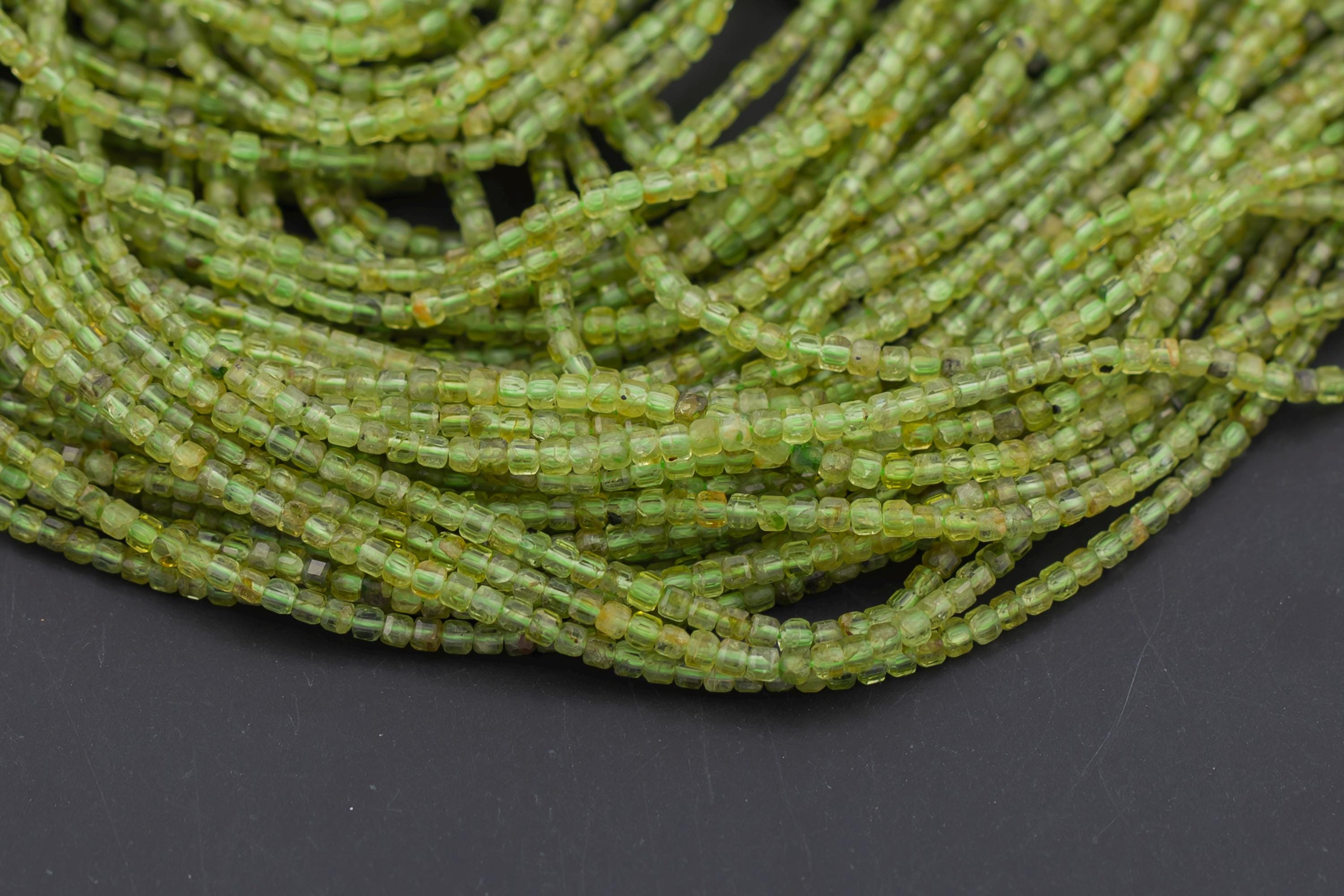 Natural Peridot Faceted Cube Beads Size 2mm  And 3mm 15.5" Strand