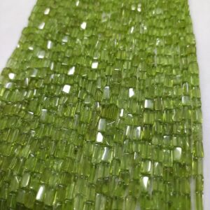 Natural Green Peridot Smooth Rectangle Shape Gemstone Beads, Size- 3.5/6 Mm Approx Finest Quality Beads, 13 Inches Strand For Making Jewelry