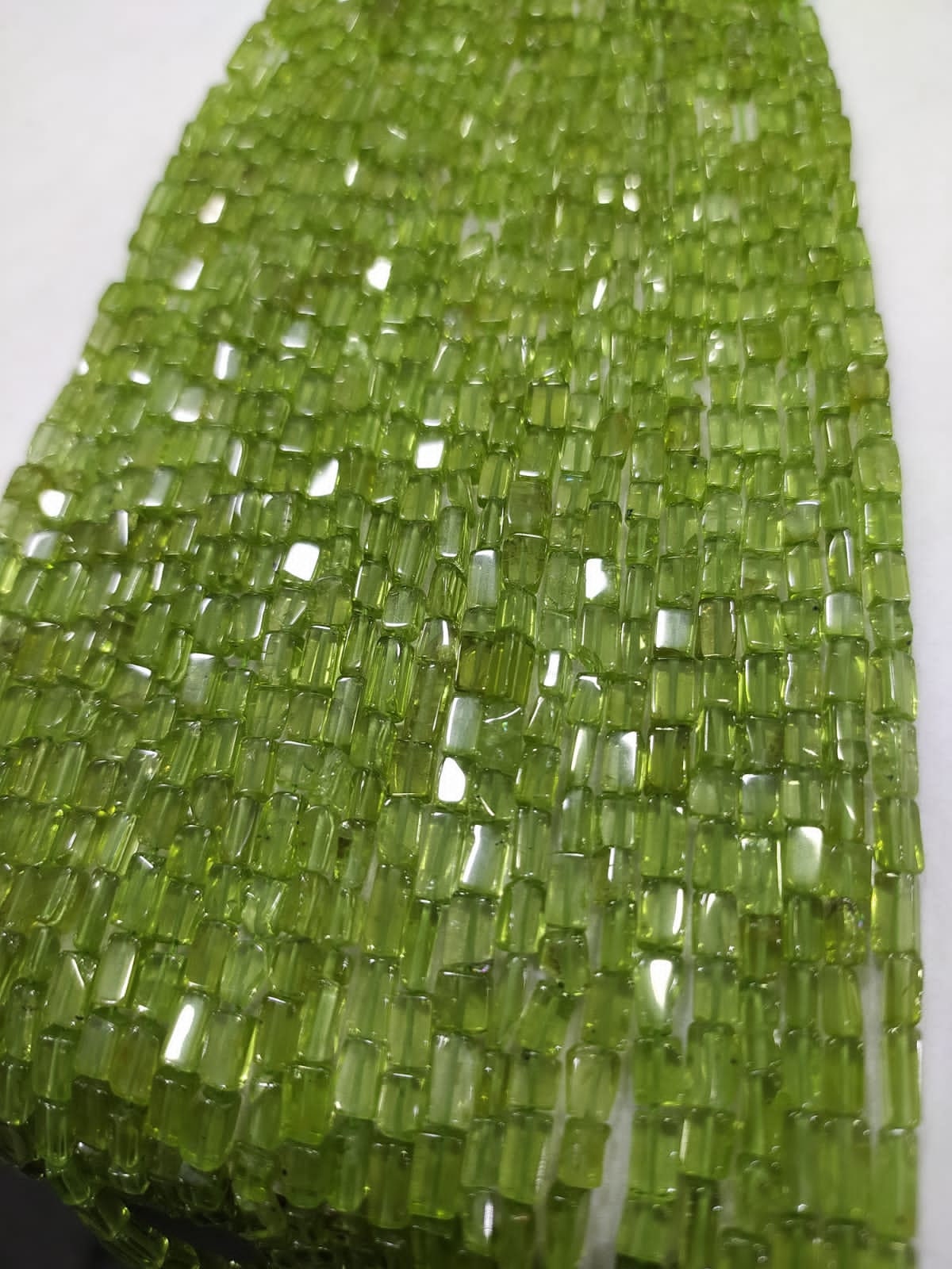 Natural Green Peridot Smooth Rectangle Shape Gemstone Beads, Size- 3.5/6 Mm Approx Finest Quality Beads, 13 Inches Strand For Making Jewelry