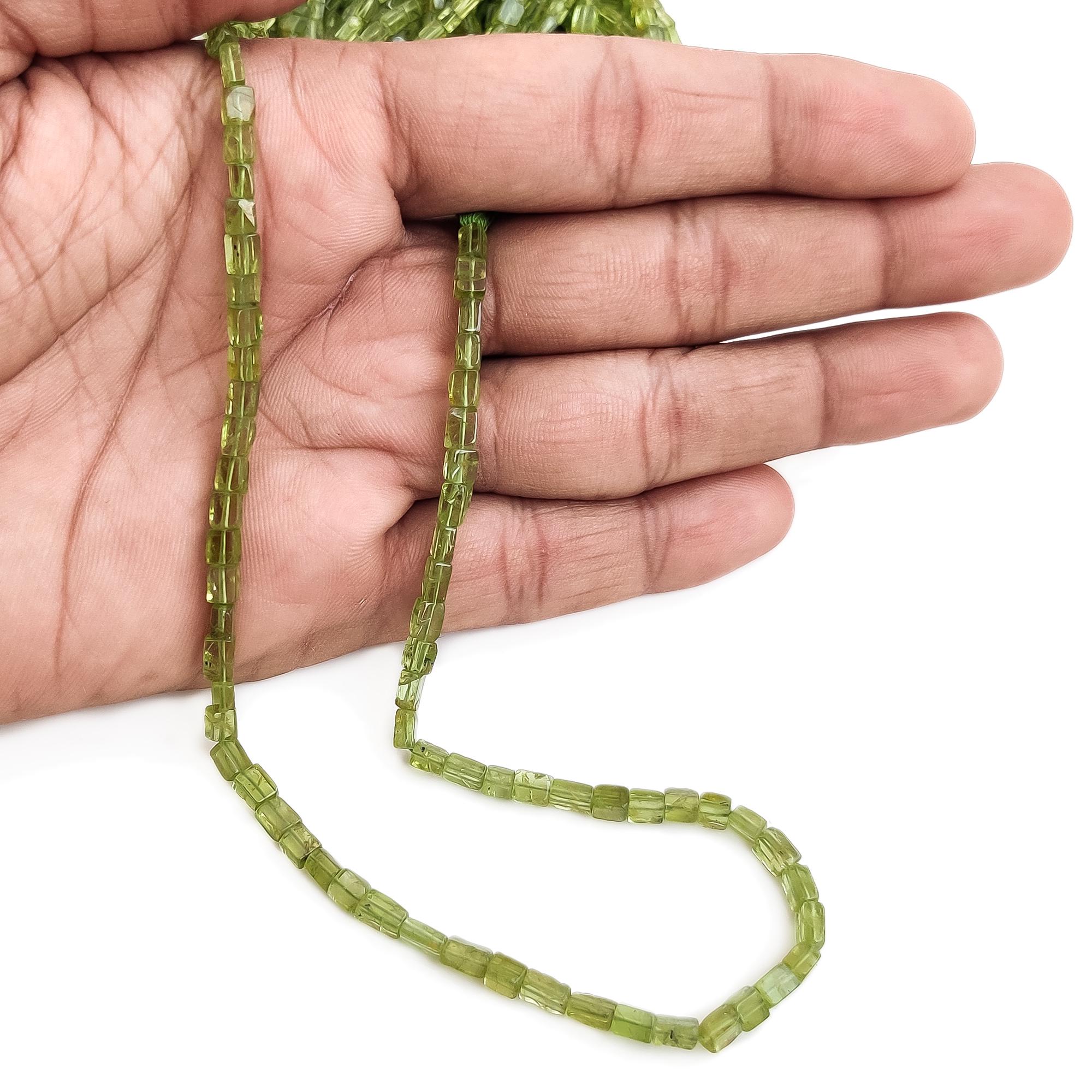Natural Peridot Smooth Square Shaped Beads, 3.5mm Peridot Gemstone For Jewelry, 12.5 Inch Strand, Gde196