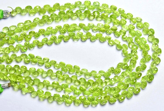 Peridot Onion Beads - 8 Inches - Most Beautiful Natural Faceted Peridot Onion Briolettes - Tiny Onions - Size Is 4-4.5 Mm #1553