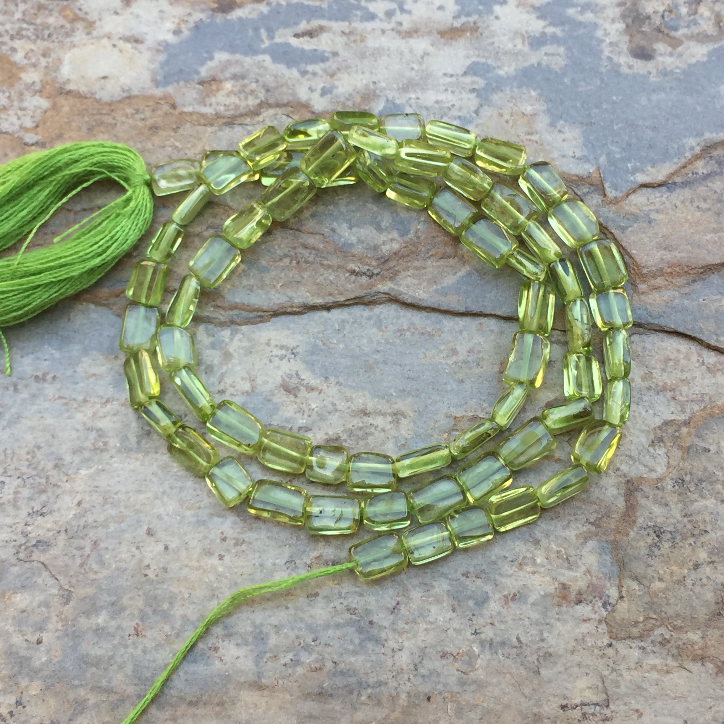 Peridot Rectangle Beads, 4 To 5 X 3mm, 13 Inch Strand