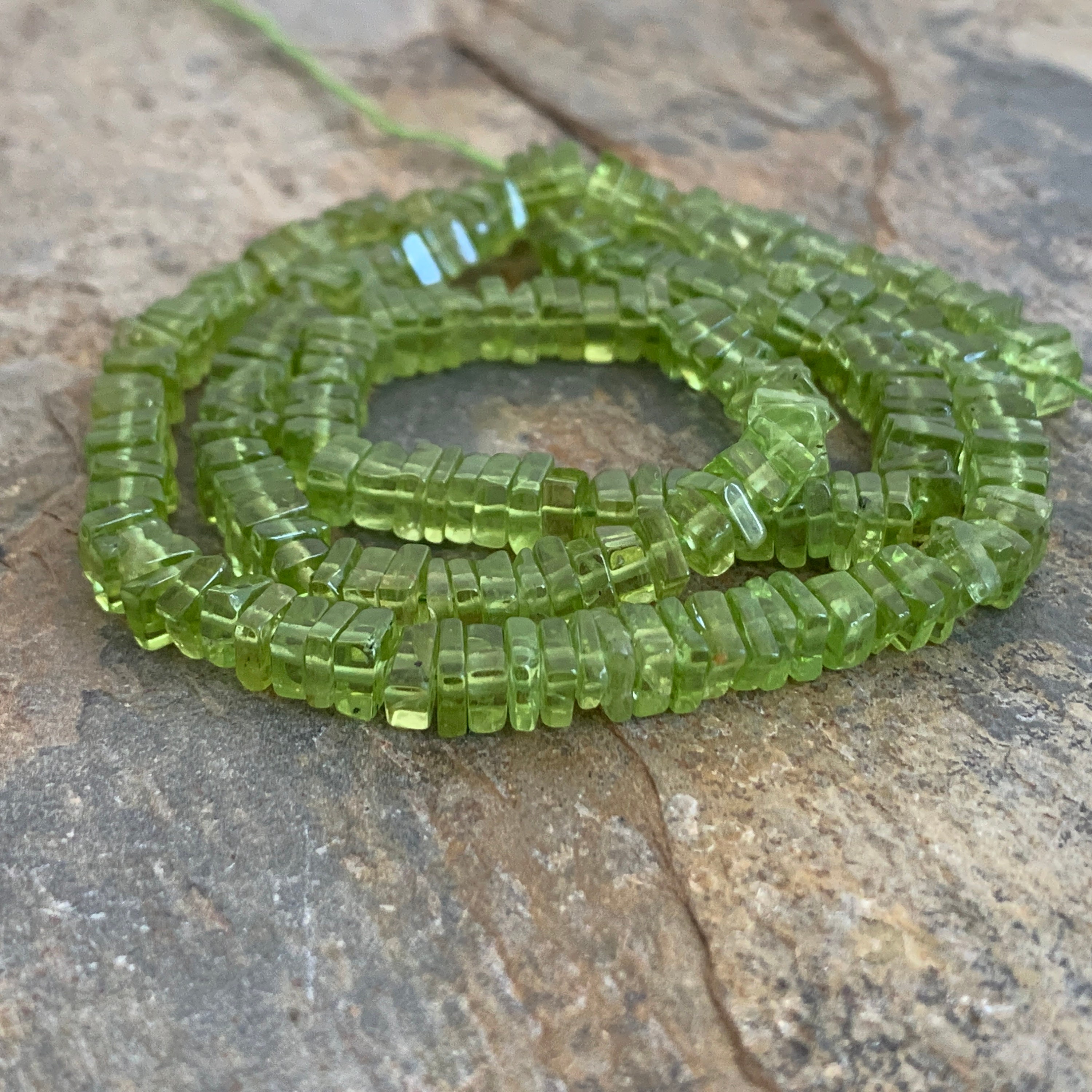 Peridot Square Heishi Beads, 4.5mm, 16.5 Inch Strand
