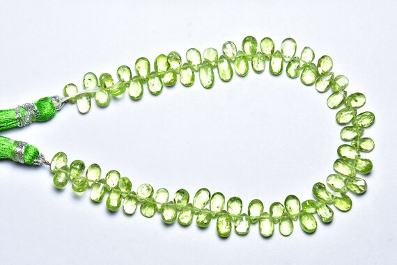 Superb Peridot Pear Beads - 8 Inches - Natural Peridot Faceted Pear Briolettes - Size Is 4x6 - 5x7mm #572