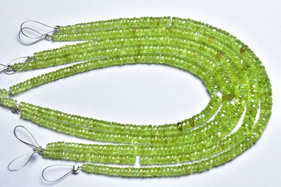Peridot Wheel Beads - 7 Inches - Natural Super High Quality Beautiful Micro Cut Faceted Peridot Tyre - Size Is 3-5  Mm #1134