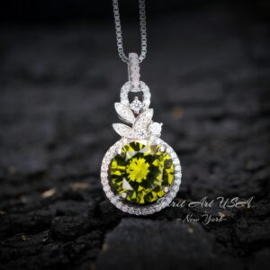 4 Ct Green Peridot Necklace - 18kgp Sterling Silver - Gemstone Flower Petal - August Birthstone - Unique Design Peridot Pendant #952