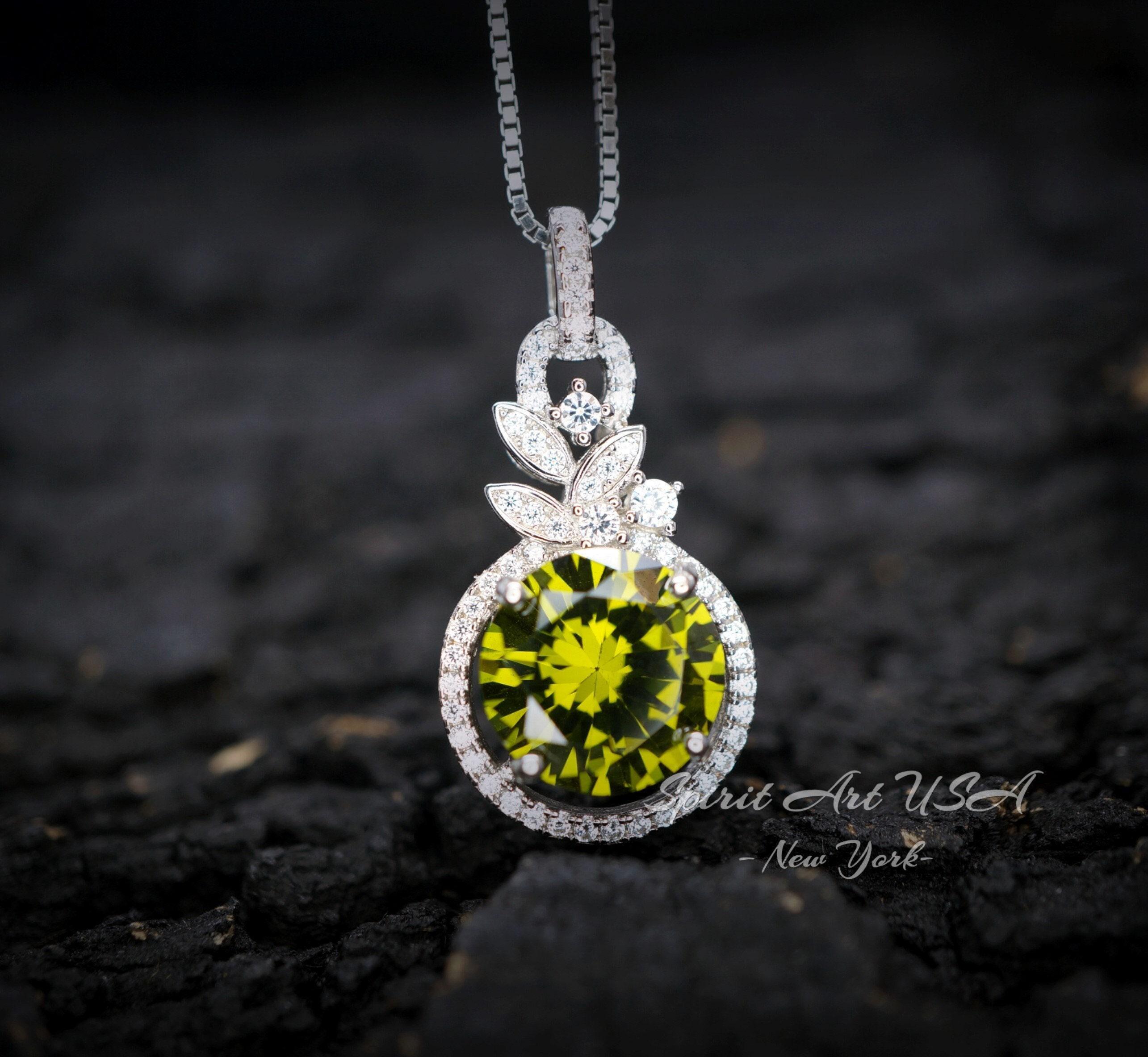 4 Ct Green Peridot Necklace - 18kgp Sterling Silver - Gemstone Flower Petal - August Birthstone - Unique Design Peridot Pendant #952
