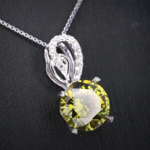 8mm 2ct Round Peridot Necklace - Sterling Silver Halo Lab Created Peridot Pendant - Halo Green August Birthstone Jewelry 087