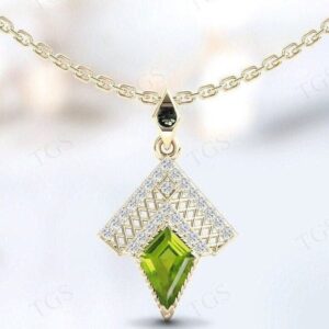 Art Deco Kite Pendant For Women Vintage Kite Shaped Peridot Statement Pendant Rose Gold Peridot Pendant Unique Chevron Style Pendant For Her