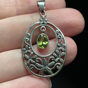 Botanical Natural Peridot Pendant, Handmade With Solid Sterling Silver, Beautiful Perfect Gift!