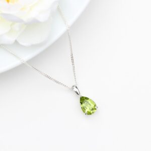 Cubic Zirconia Coloured Peridot Necklace Silver 10x7mm - Cz Teardrop Peridot Pendant - Peridot 16th Anniversary August Birthstone
