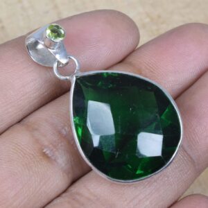 Emerald Quartz 925 Sterling Silver Pendant: Pear Faceted Peridot Gemstone