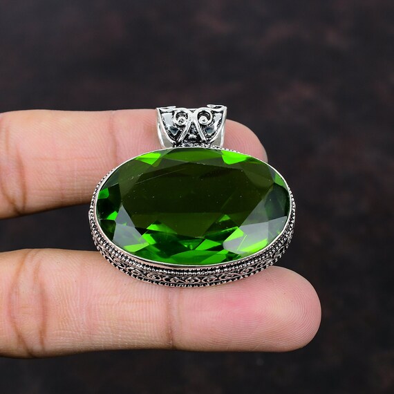 Faceted Peridot Pendant: Handmade 925 Sterling Silver Vintage Jewelry