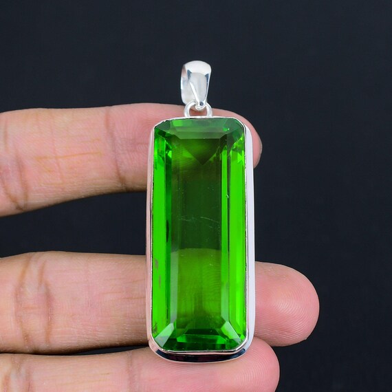Faceted Peridot Pendant: Handmade 925 Sterling Silver Gemstone Jewelry