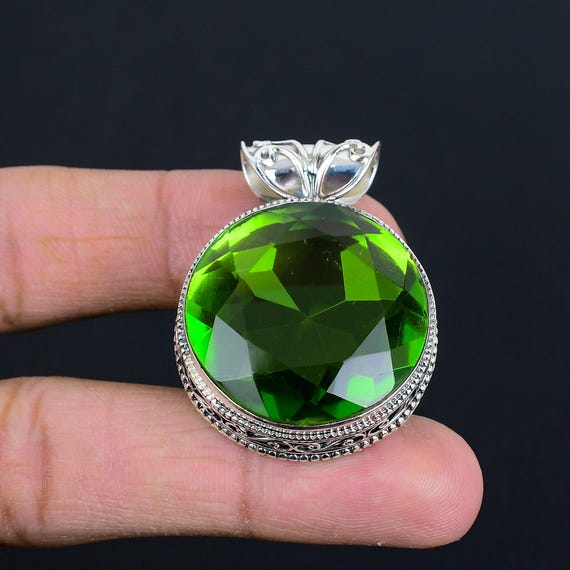 Faceted Peridot Pendant: Handmade 925 Sterling Silver Vintage Gemstone Jewelry