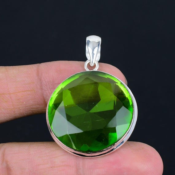 Faceted Peridot Pendant: Handmade 925 Sterling Silver Gemstone Jewelry
