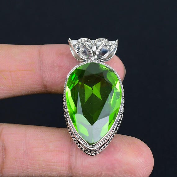 Faceted Peridot Pendant: Handmade 925 Sterling Silver Boho Jewelry