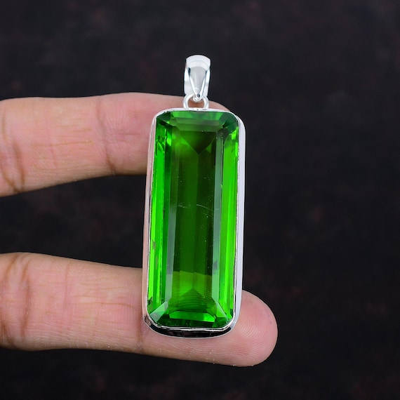 Faceted Peridot Pendant: Handmade 925 Sterling Silver Oval Gemstone