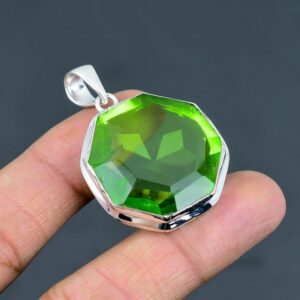 Faceted Peridot Pendant: Handmade Sterling Silver Octagon Gemstone