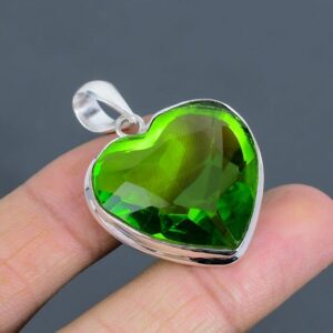 Faceted Peridot Heart Pendant: Handmade 925 Sterling Silver Jewelry