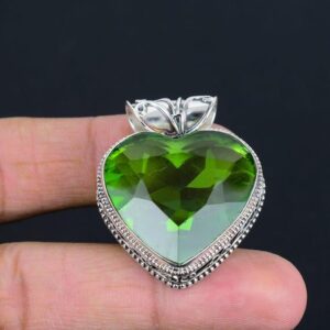 Faceted Peridot Heart Pendant: Vintage 925 Sterling Silver Jewelry