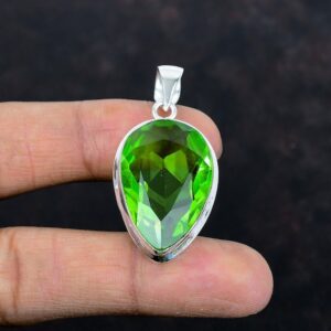 Faceted Pear Peridot Pendant: Handmade 925 Sterling Silver Jewelry