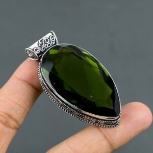 Faceted Pear Peridot Pendant: Handmade 925 Sterling Silver Jewelry