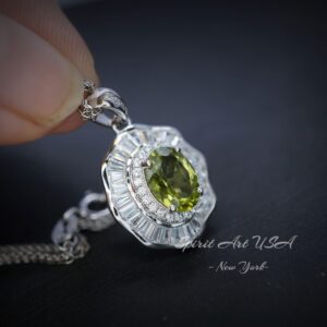 Genuine Peridot Necklace - Natural Green Pendant - 18kgp @ Sterling Silver - August Birthstone - Gemstone Lotus Flower Necklace #591