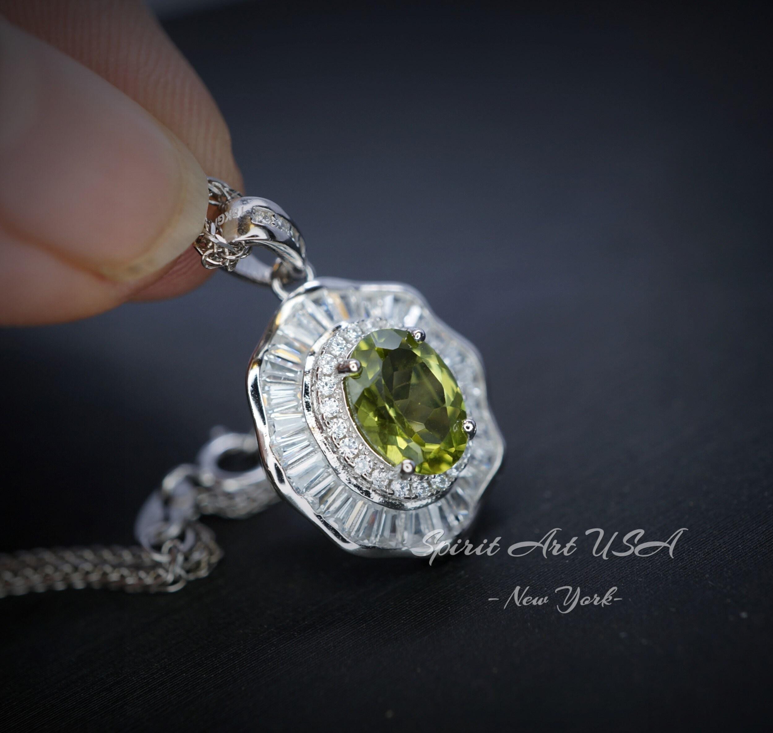Genuine Peridot Necklace - Natural Green Pendant - 18kgp @ Sterling Silver - August Birthstone - Gemstone Lotus Flower Necklace #591