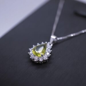 Genuine Peridot Necklace, Sterling Silver Natural Green Peridot Pendant, 925 Silver Box Chain Teardrop Peridot Princess Diana Style #351