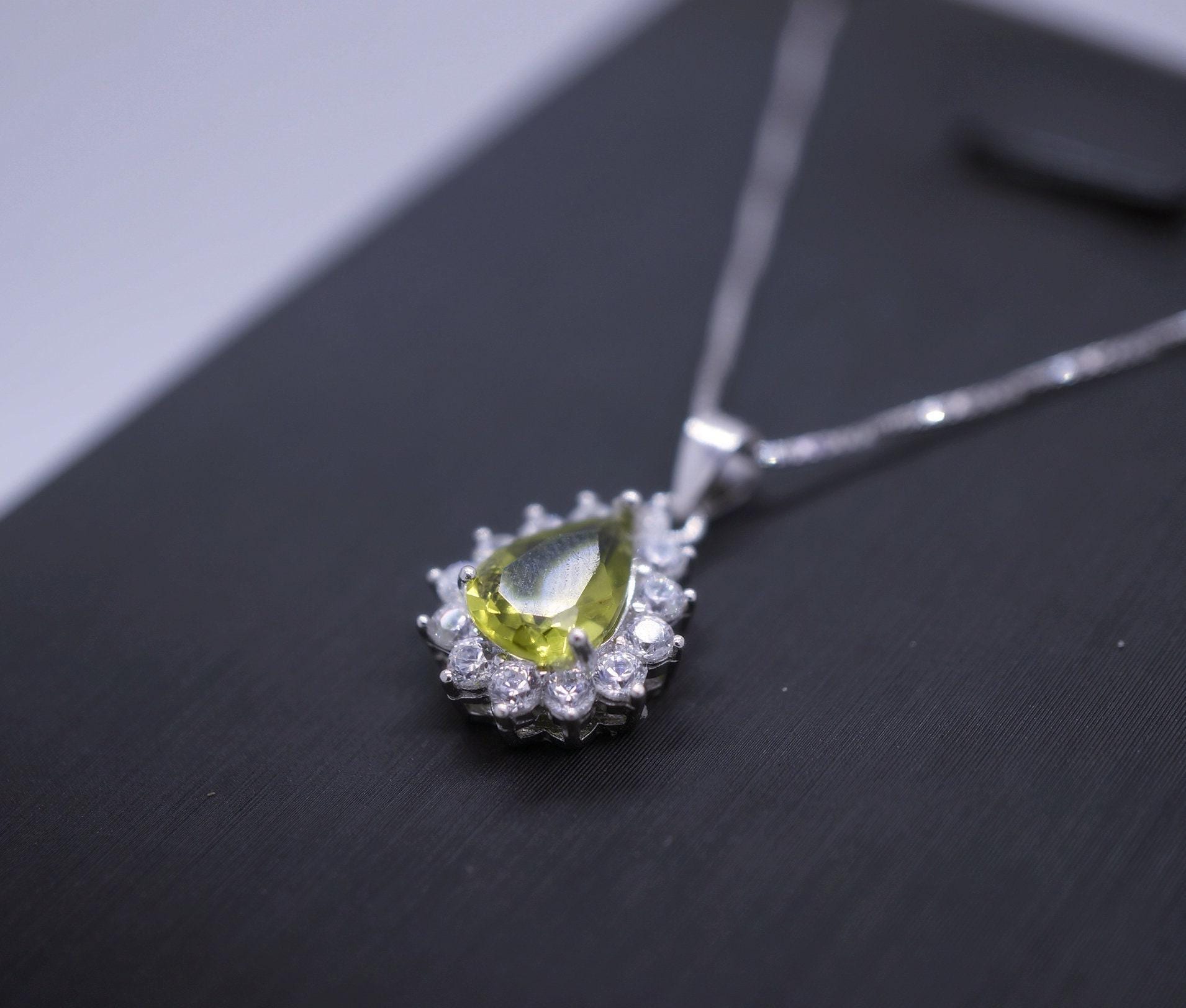 Genuine Peridot Necklace, Sterling Silver Natural Green Peridot Pendant, 925 Silver Box Chain Teardrop Peridot Princess Diana Style #351 Genuine Peridot Necklace, Sterling Silver Natural Green Peridot Pendant, 925 Silver Box Chain Teardrop Peridot Princess Diana Style #351