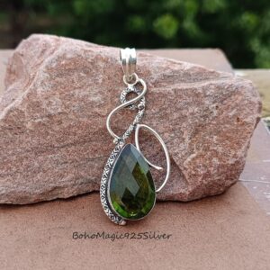 Handmade Peridot Pendant: 925 Sterling Silver Green Gemstone Jewelry