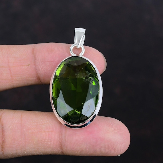 Handmade Faceted Peridot Pendant: 925 Sterling Silver, Unique Gemstone Jewelry