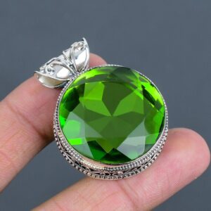 Handmade Faceted Peridot Pendant: Boho 925 Sterling Silver Jewelry
