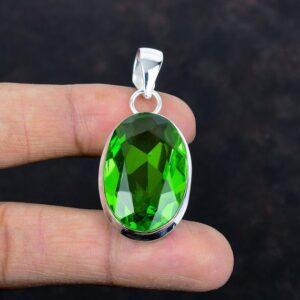 Handmade Oval Peridot Pendant: 925 Sterling Silver Gemstone Jewelry