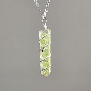 Peridot in Orgonite Wire Wrapped Pendant Necklace