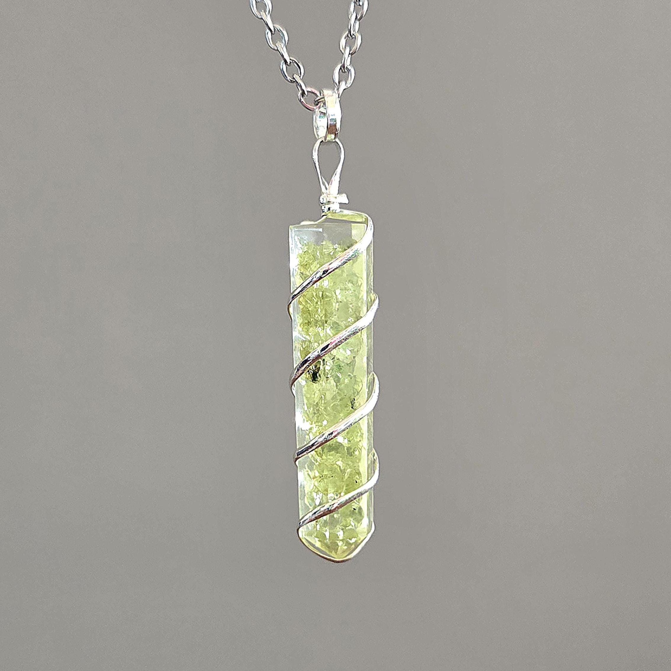 Peridot In Orgonite Wire Wrapped Pendant Necklace