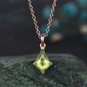 Kite Peridot Necklace Solid 14k 18k Rose Gold Vintage Unique Personalized Pendant For Women Her Gemstone Anniversary Bridal Gift Mother