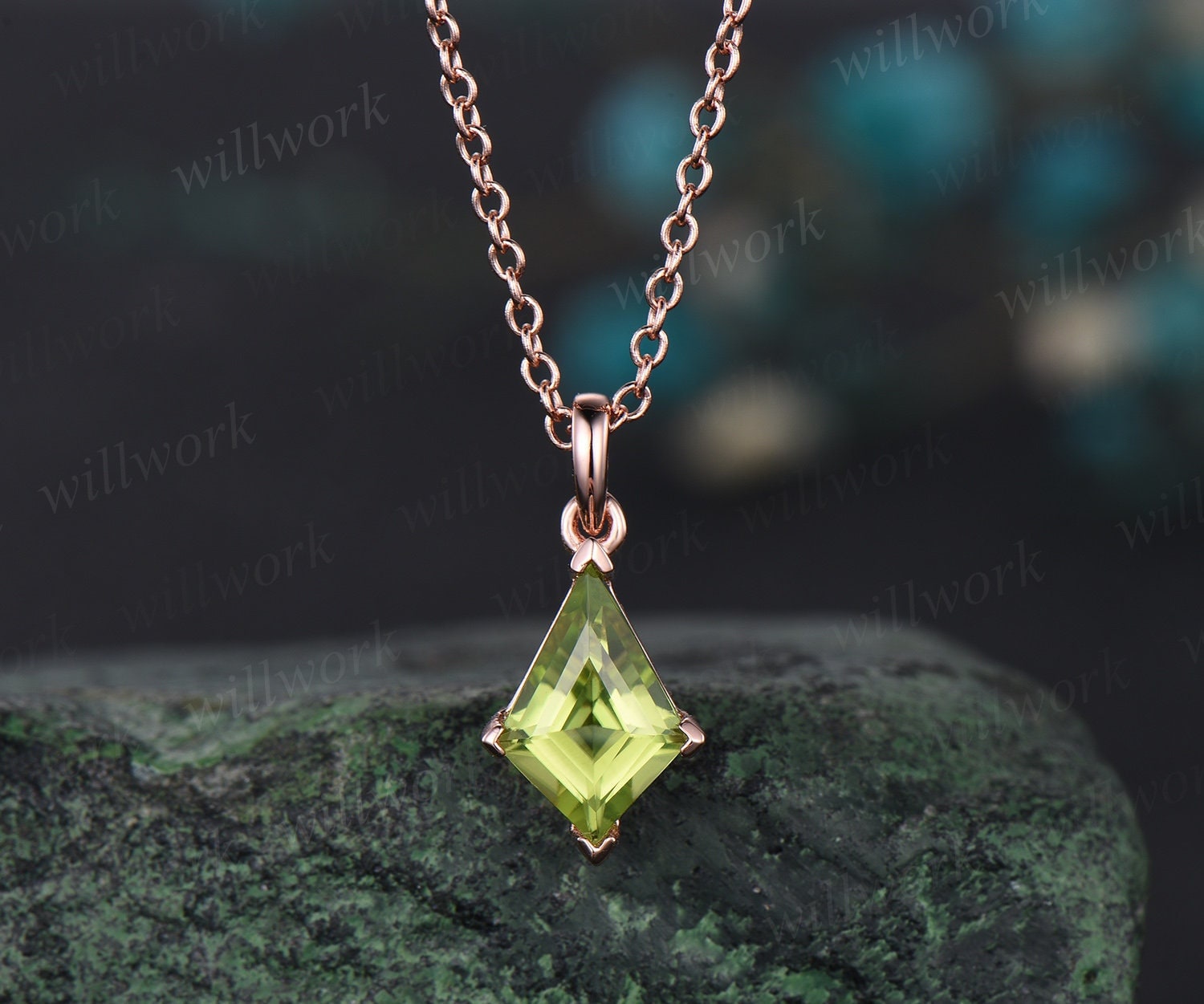 Kite Peridot Necklace Solid 14k 18k Rose Gold Vintage Unique Personalized Pendant For Women Her Gemstone Anniversary Bridal Gift Mother